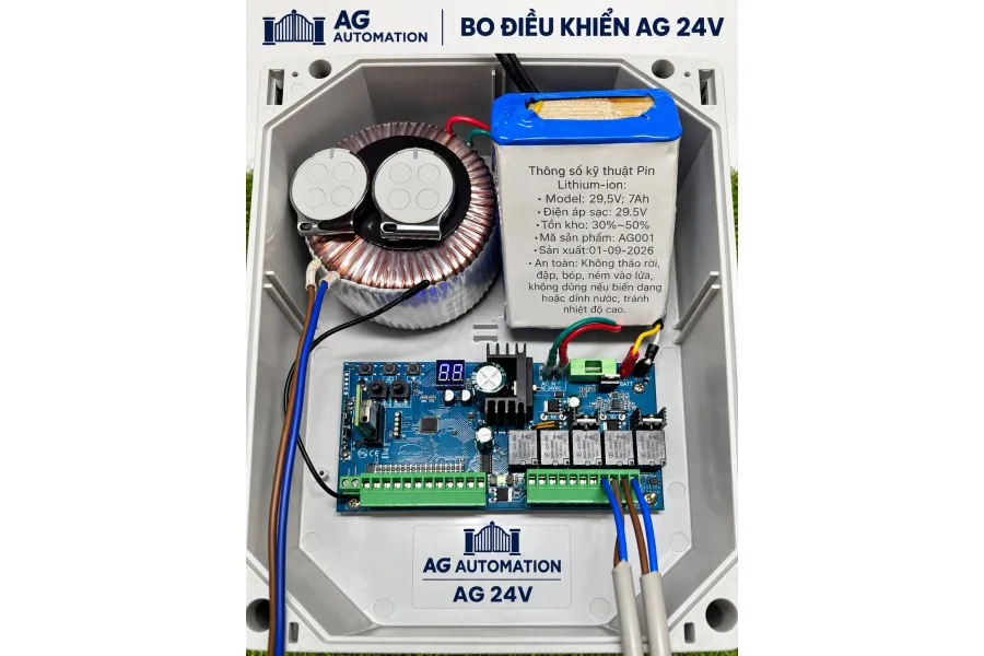 Combo bo điều khiển AG 24V + pin lưu điện lithium (cổng chạy khi mất điện)