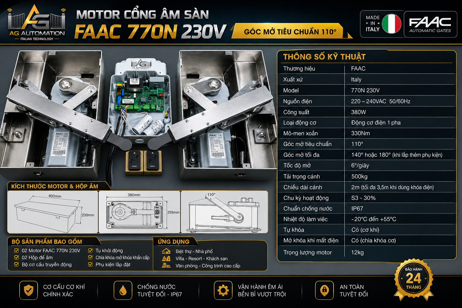 thông số kỹ thuật motor âm sàn FAAC 770N 230V