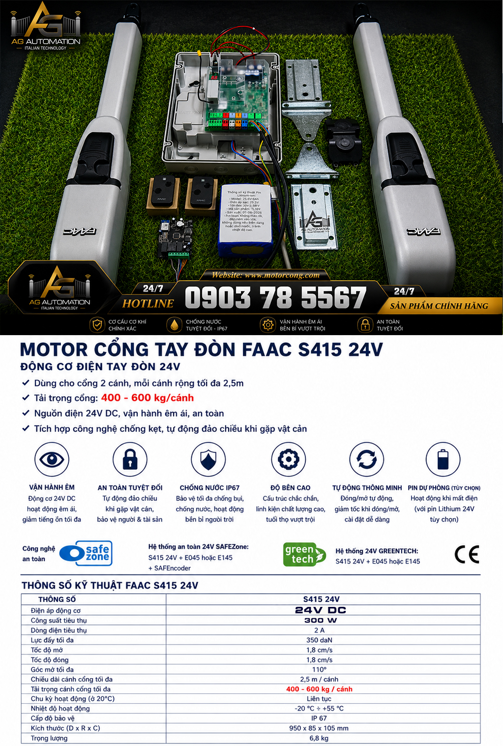 thông tin motor cổng FAAC 415 24v