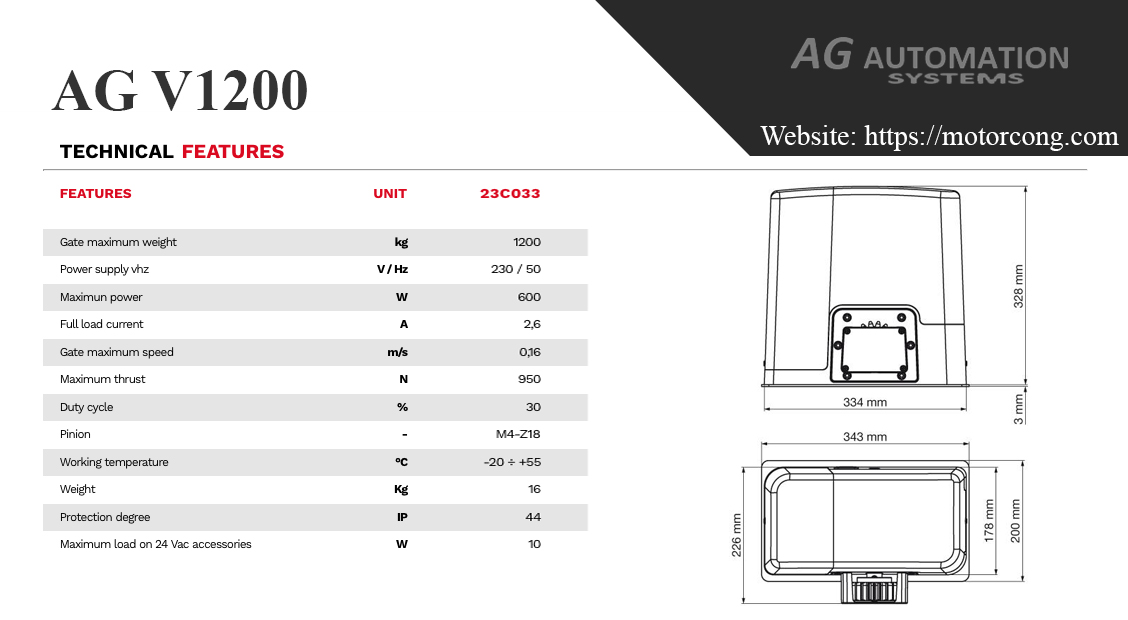 thông số AG V1200